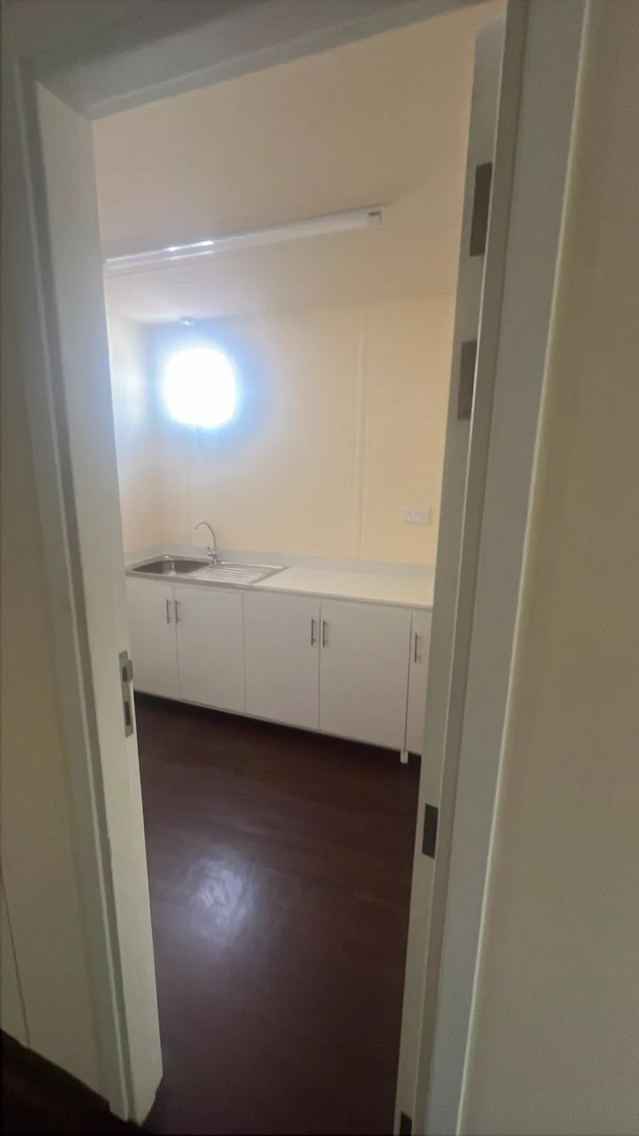Cabin interior with fitted kitchen units