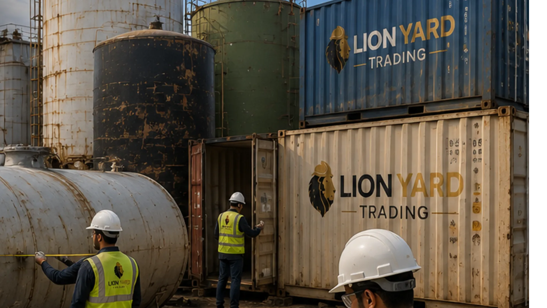 Used tanks and containers being assessed for refurbishment in a yard